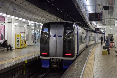 Nagoya,Japan - April 1,2015 : The Meitetsu -SKY Limited Express train airport express train from...