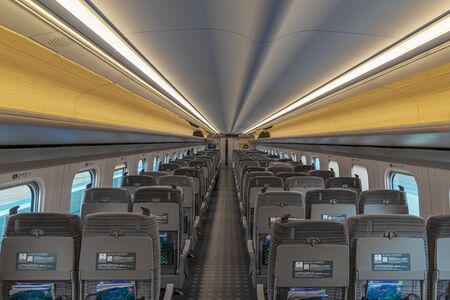 HOKKAIDO,JAPAN -APRIL 19,2016: Ordinary seats of H5 Series bullet(High-speed or Shinkansen) train. H5 Series is brand new train, enter service in March 26,2016 for Hokkaido Shinkansen line(Tokyo - Hakodate route).のeditorial素材