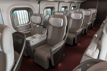 HOKKAIDO,JAPAN-APRIL 19,2016:The Gran class seats of E5 Series bullet(High-speed) train. This is the most luxury seat class. E5 is the first train that has Gran class, enter service in March 2011.のeditorial素材