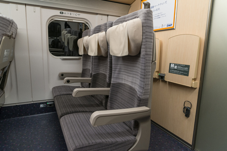 HOKKAIDO,JAPAN -APRIL 19,2016: Ordinary seats of H5 Series bullet(High-speed or Shinkansen) train. H5 Series is brand new train, enter service in March 26,2016 for Hokkaido Shinkansen line(Tokyo - Hakodate route).のeditorial素材