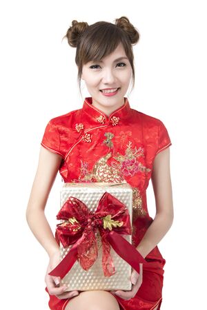 Happy Chinese new year. beautiful young Asian woman with flowersの写真素材