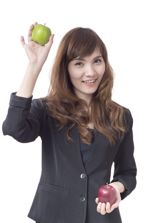 Business woman with appleの写真素材