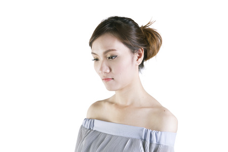 beauty concept skin aging. a beauty girl on the white backgroundの写真素材