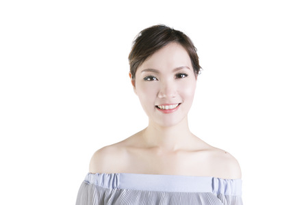 beauty concept skin aging. a beauty girl on the white backgroundの写真素材