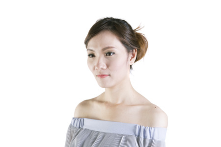 beauty concept skin aging. a beauty girl on the white backgroundの写真素材