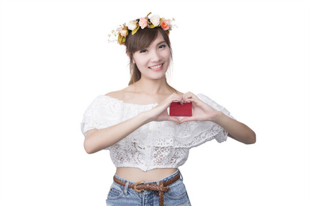 portrait of young smiling women holding credit cardの写真素材