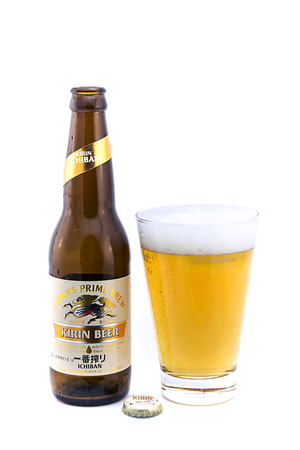 Bangkok, Thailand, September 06, 2015: Bottle of Kirin Beer on A White Backgroundのeditorial素材