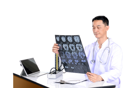 Doctor examine patient data in the office.の写真素材