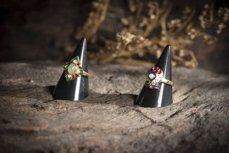 Local jewelry containing silver, gold and stone by handmade.の写真素材