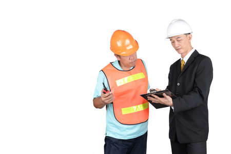 Engineer and supervisors are checking construction. on white backgroundの写真素材