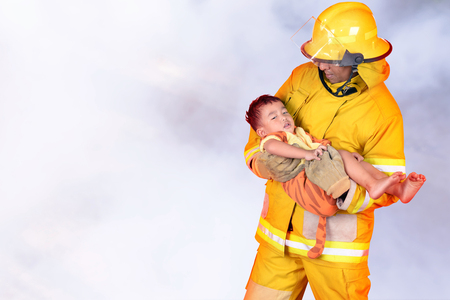 Firefighters helping people and animals from the fire.の写真素材