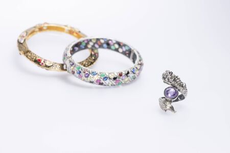 Local jewelry containing silver, gold and stone by handmade.の写真素材