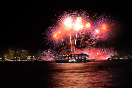 International Fireworks Festival at Pattaya, Thailand. A great variety of beautiful colorsの写真素材