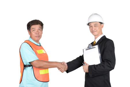 Engineer and supervisors are checking construction. on white backgroundの写真素材