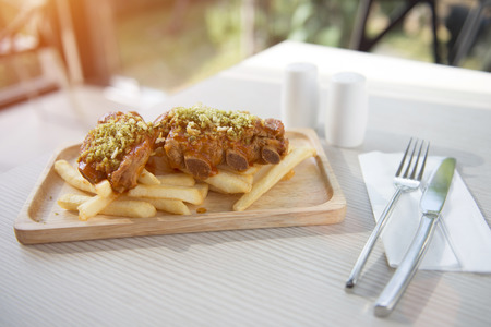 Spice Pork Ribs Served with baked potato chips. The stacked optical image to an image.の写真素材