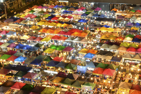 Bangkok, Thailand - May 8, 2016: Bangkok skyline with night market city before sunset Bangkok, Thailand.のeditorial素材