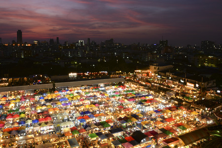 Bangkok, Thailand - May 8, 2016: Bangkok skyline with night market city before sunset Bangkok, Thailand.のeditorial素材
