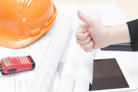 Business woman hand with the success of the operation.の写真素材