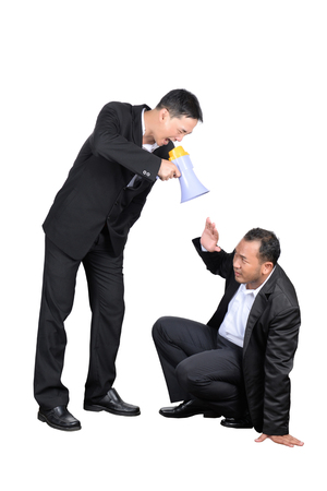 businessman complaining his staff about work problems.の写真素材