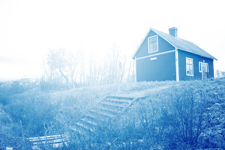 The little cottage in nature in winter, digital art for backgroundの写真素材