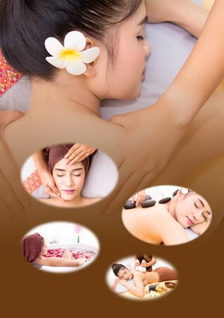 The spa facial and body massage. Women pay attention to health and beauty.の写真素材