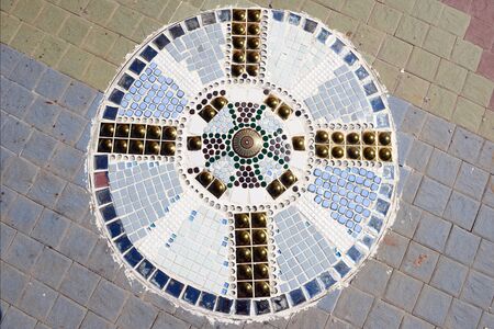 Floor and walls decorated with stone and colored glass.の写真素材