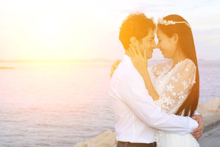 Couples showing love and happy in the midst of nature.の写真素材