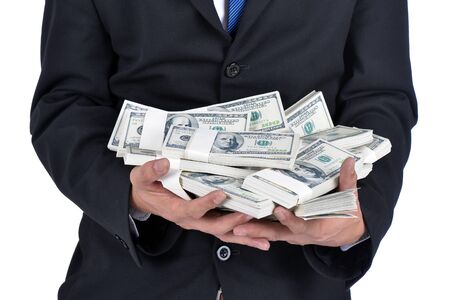 Many dollars in hand, a young businessman