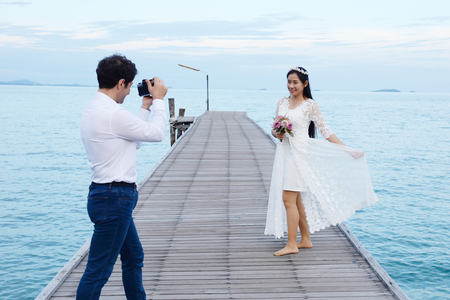 Couples showing love and happy to travel anywhere. Valentine concept.の写真素材