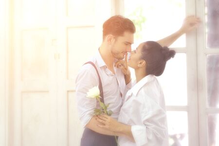 Couples live together happily in a beautiful home.の写真素材