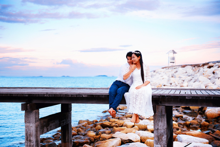Couples showing love and happy in the midst of nature.の写真素材