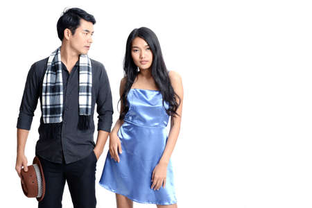 Portrait of young man and girl On a white backgroundの写真素材