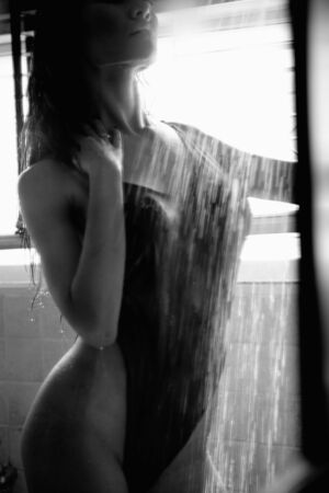 Sexy woman in flirty dress with different angles. black and white pictureの写真素材