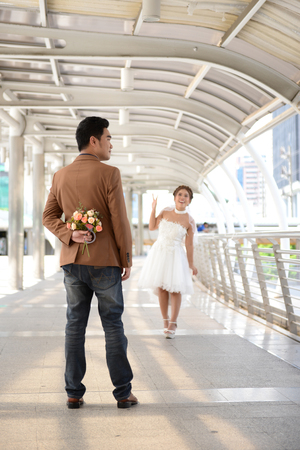 Pre-wedding concept : Couples showing love and happy to get married.の写真素材