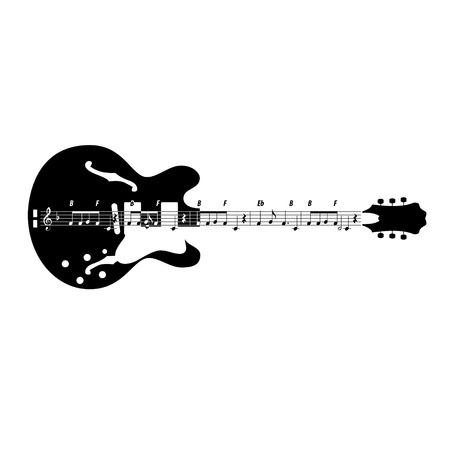 Silhouette of Guitar with Musical Symbols のイラスト素材