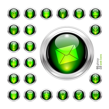 Green Set of Glossy Vector Button Icons for your Design on a Transparent Backgroundのイラスト素材