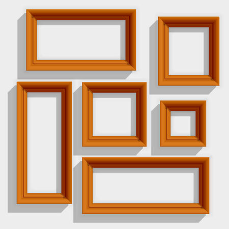 Empty Wooden Brown Picture Frames Isolated on the White Background. Stock Vector Illustrationのイラスト素材
