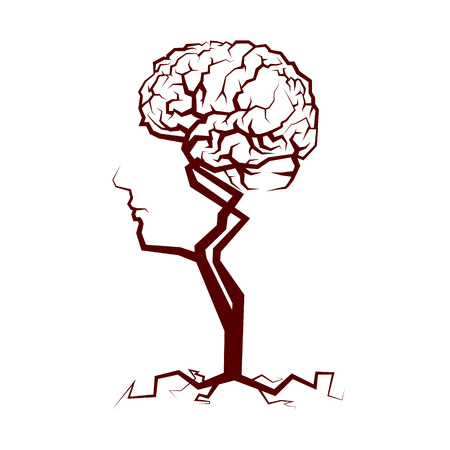Abstract Crown of the Tree Shape of a Human Head and Brain. Vector Illustrationのイラスト素材