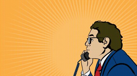 Pop Art Comics Man. Orange Background. Dot Layer and Solid Color are in Separate Layers. Vector...