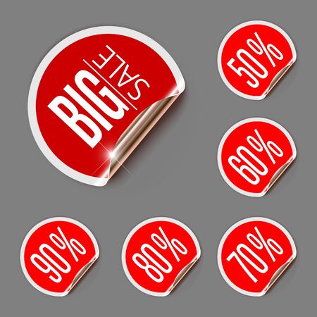 Set of Discount Labels with Curled Gold Edge. Vector Illustrationのイラスト素材