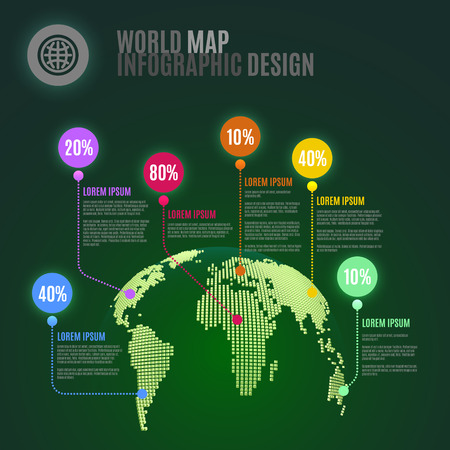 Abstract World Map Infographics Design Template. Vector Illustrationのイラスト素材