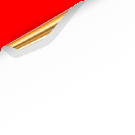 Vector Curled White Paper Corner with Gold Back Side on Red Backgroundのイラスト素材