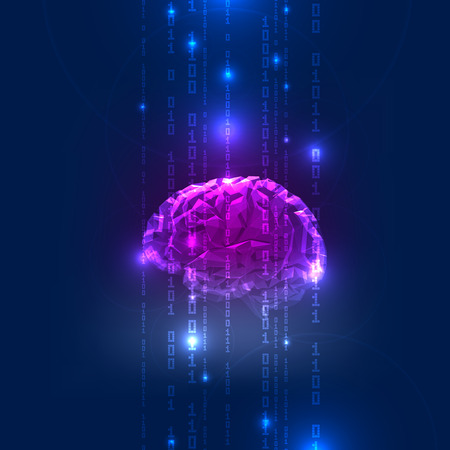 Abstract Activity of Human Brain with Binary Code Stream. Vector Illustrationのイラスト素材