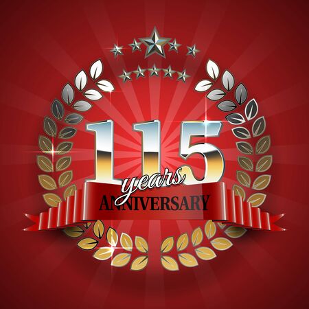 Celebrative Golden Badge for 115th Anniversary with Red Ribbonのイラスト素材