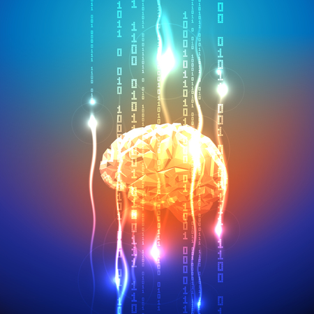 Stream of Binary Digits Leaking from the Abstract Triangular Brain. Abstract Concept of Human Brain Activityのイラスト素材