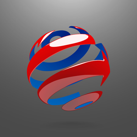 Abstract Globe Logo Element. Rotating Arrows. Vector Symbol of Globalization. 3D Look. Globe with Reflectionsのイラスト素材
