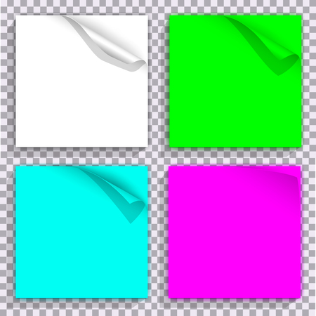 Curled corner on color set of paper blocks. For background design with curled corner, web graphic with curled corner, banners with curled corners. Vector illustrationのイラスト素材