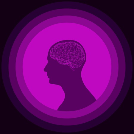 Silhouette of the human head with brain. Low poly human brain. Vector illustration of abstract brain. Brain illustration for packaging drugs. Vector Illustrationのイラスト素材