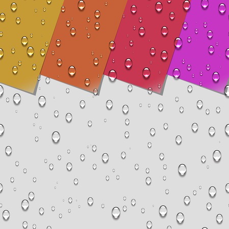 Water Transparent Drops Seamless Pattern. Colorful Paper Labels with Curled Corner Background Examples. Vector Illustrationのイラスト素材