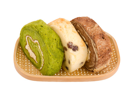 BAKERY on white background  green tea,vanilla and cocoa